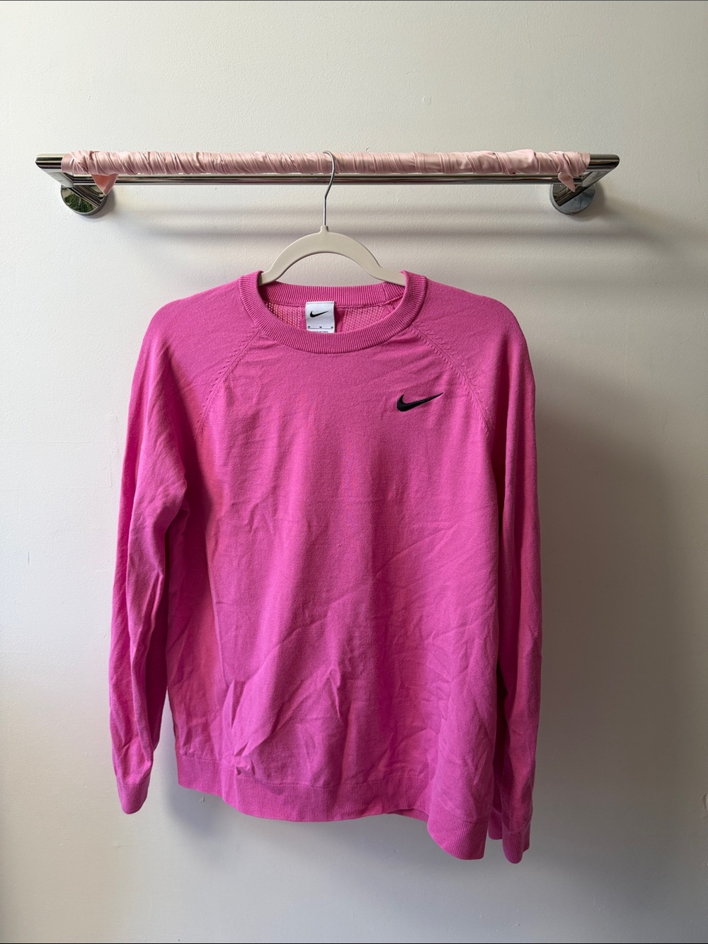 Nike Hot Pink Long Sleeve Crewneck with Black Swoosh